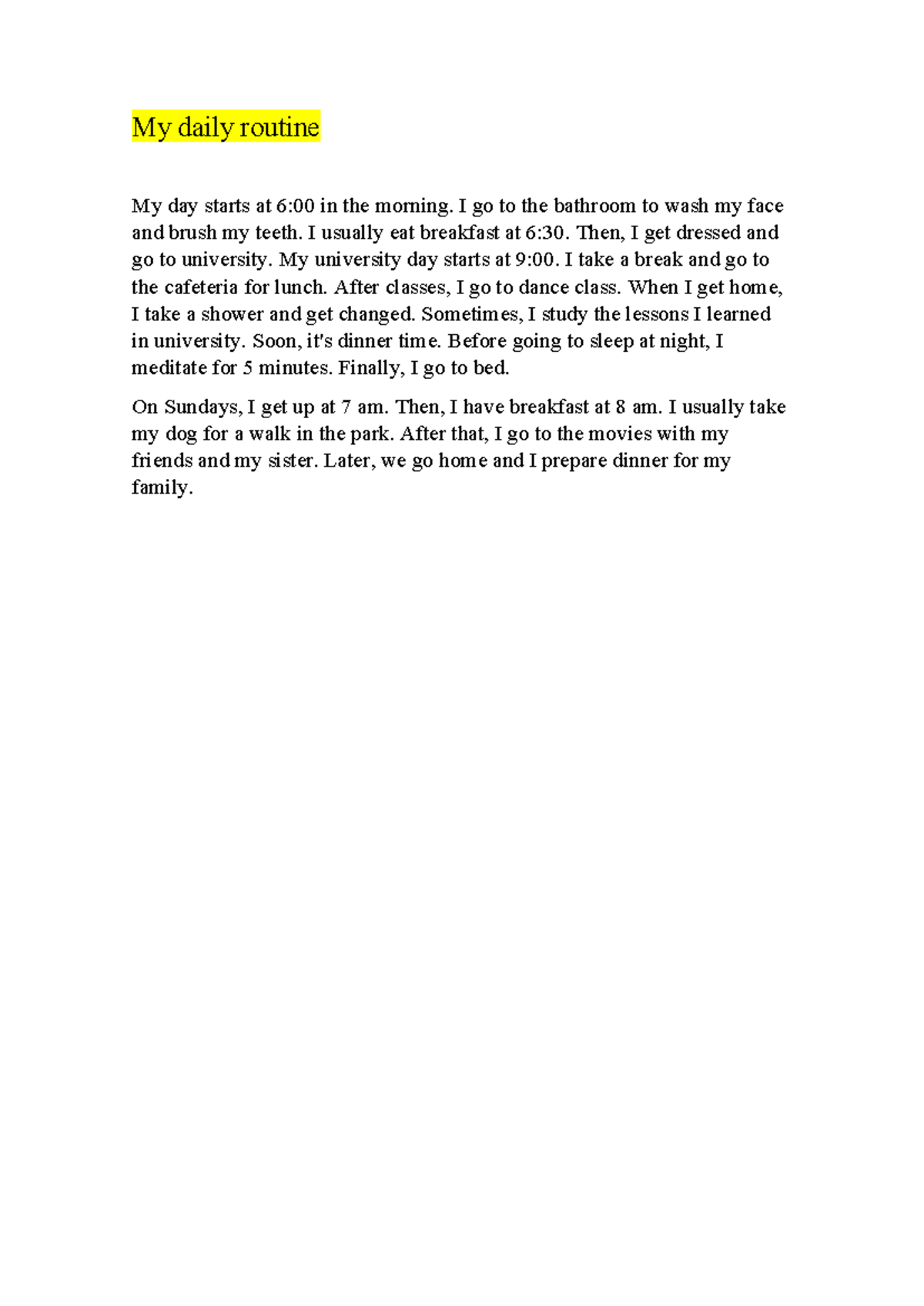 My daily routine jennifer - My daily routine My day starts at 6:00 in ...