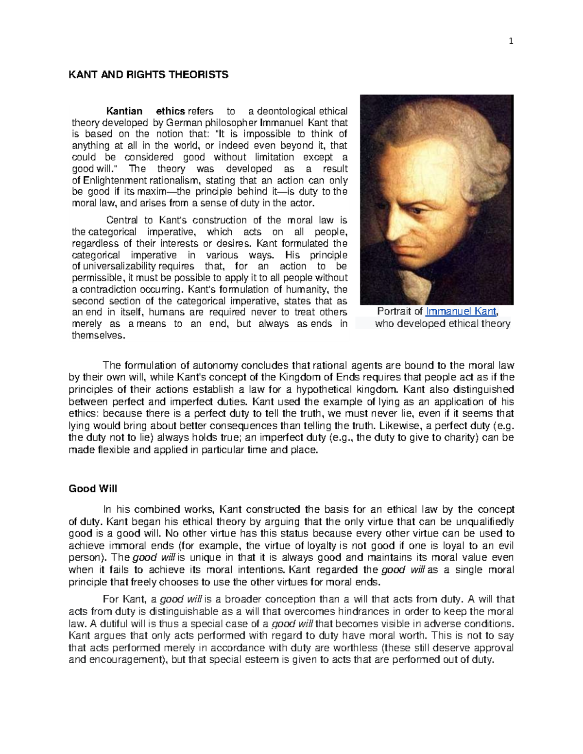 KANT AND Rights Theorists - KANT AND RIGHTS THEORISTS Portrait Of ...