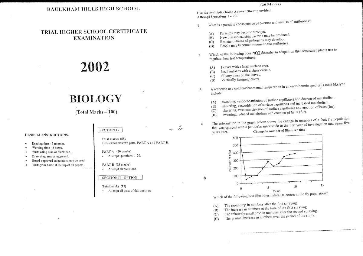 Baulkham Hills 2002 Biology Trials - Studocu