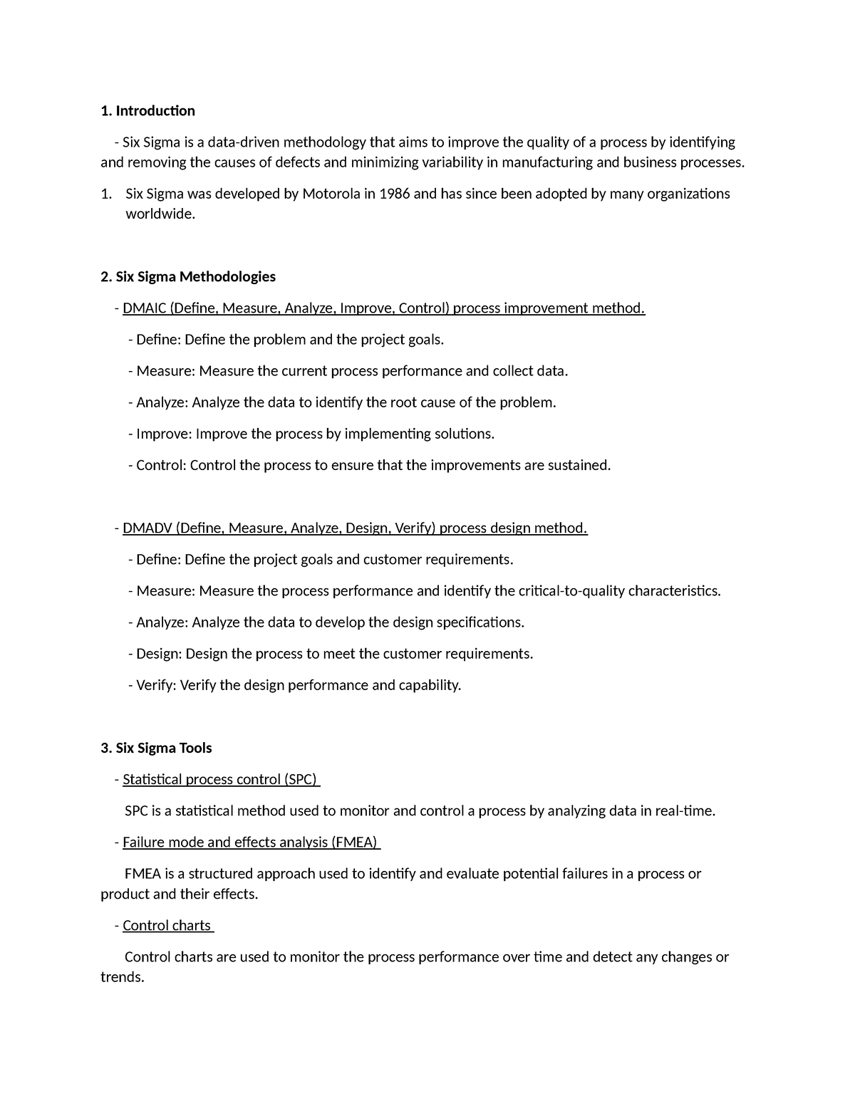 SIX Sigma Strategy - Notes - Introduction Six Sigma is a data-driven ...