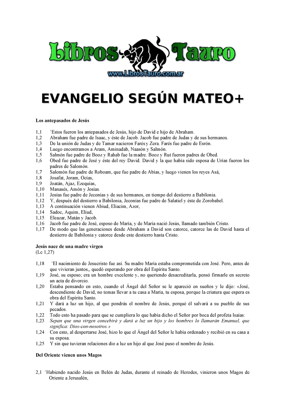 Nuevo Testamento 11 Evangelio Segun Mateo - EVANGELIO SEGÚN MATEO ...