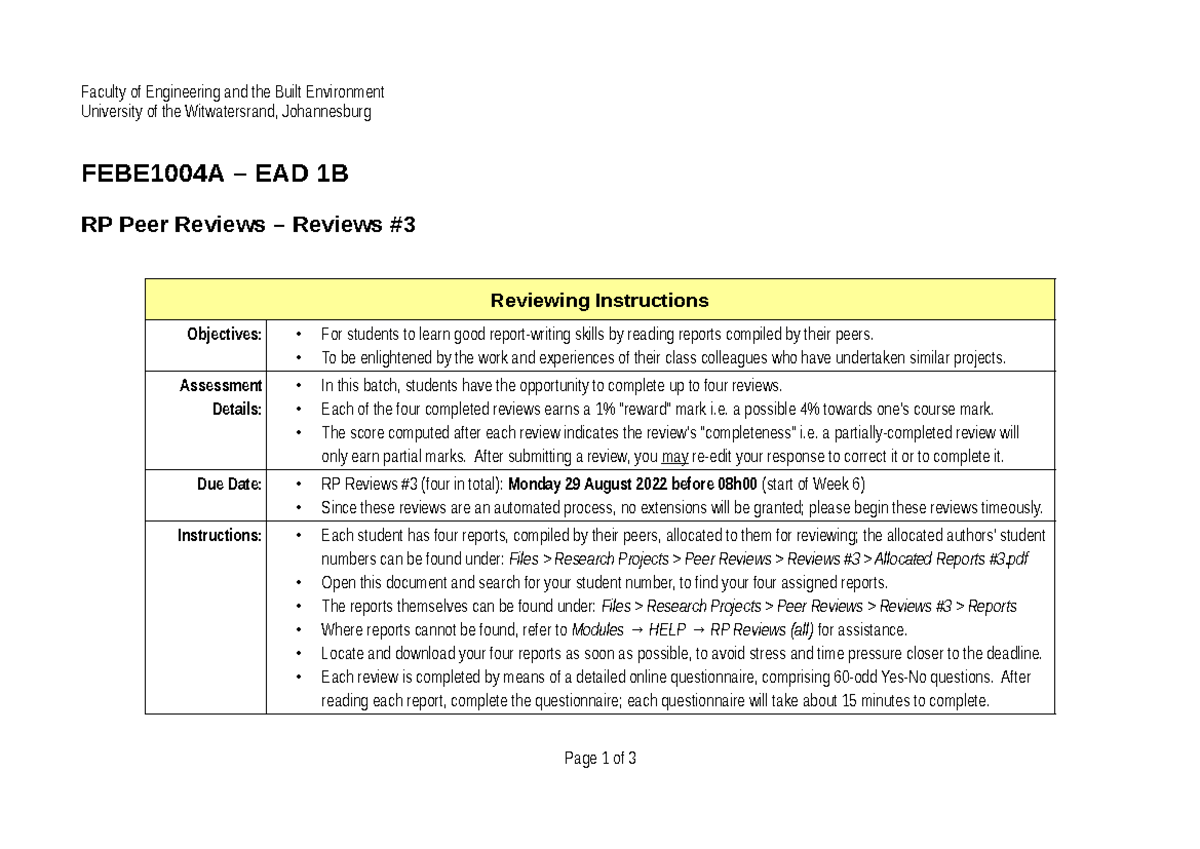 Reviewing Instructions #3 - Faculty of Engineering and the Built ...