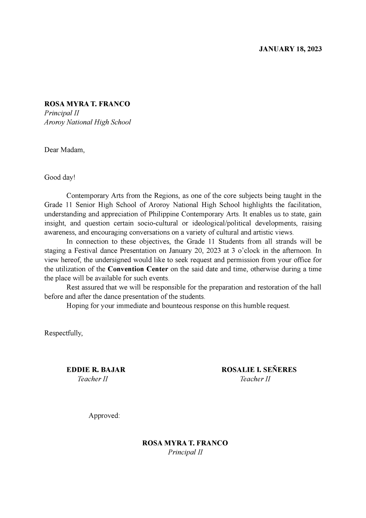 Cpar letter - JANUARY 18, 2023 ROSA MYRA T. FRANCO Principal II Aroroy ...