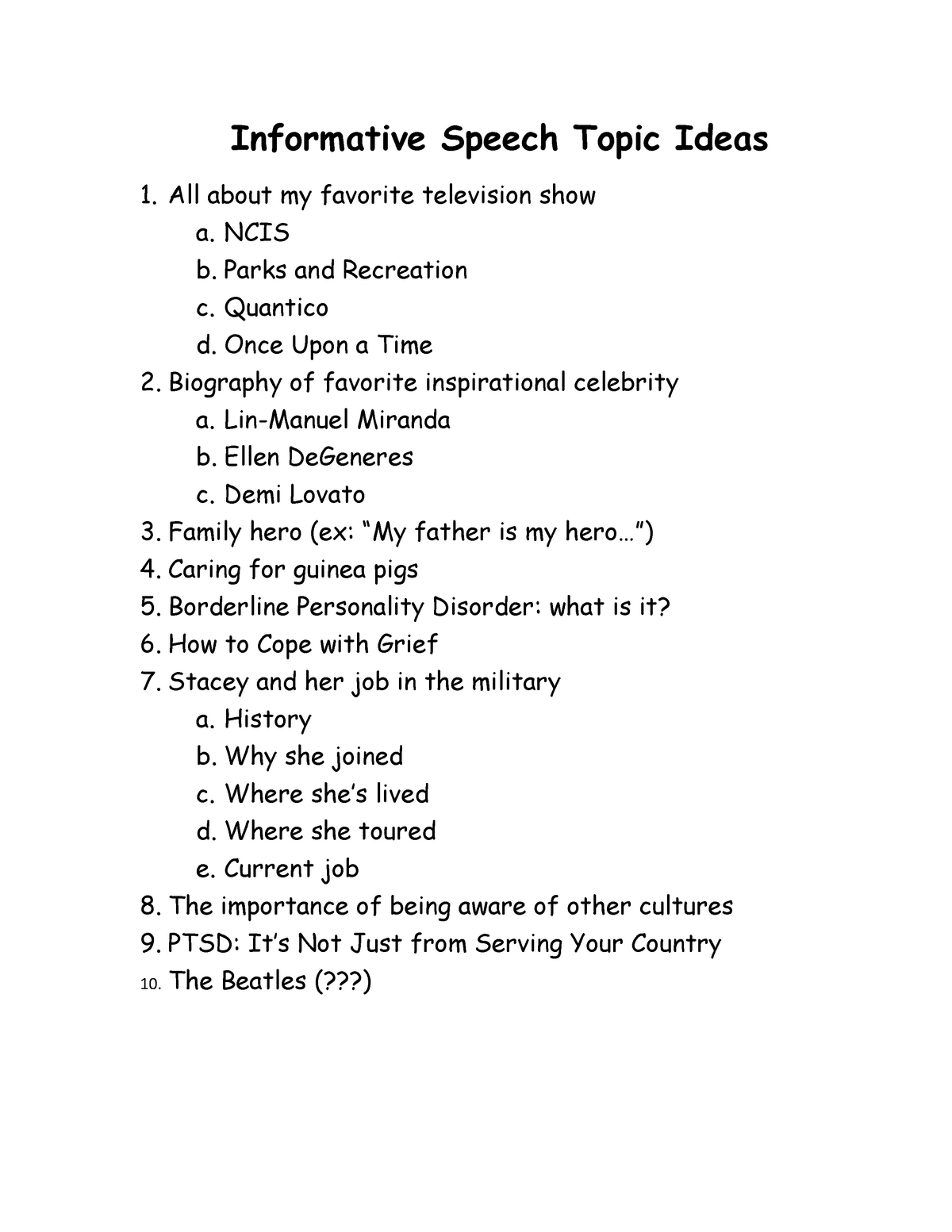 informative speech topics for grade 6