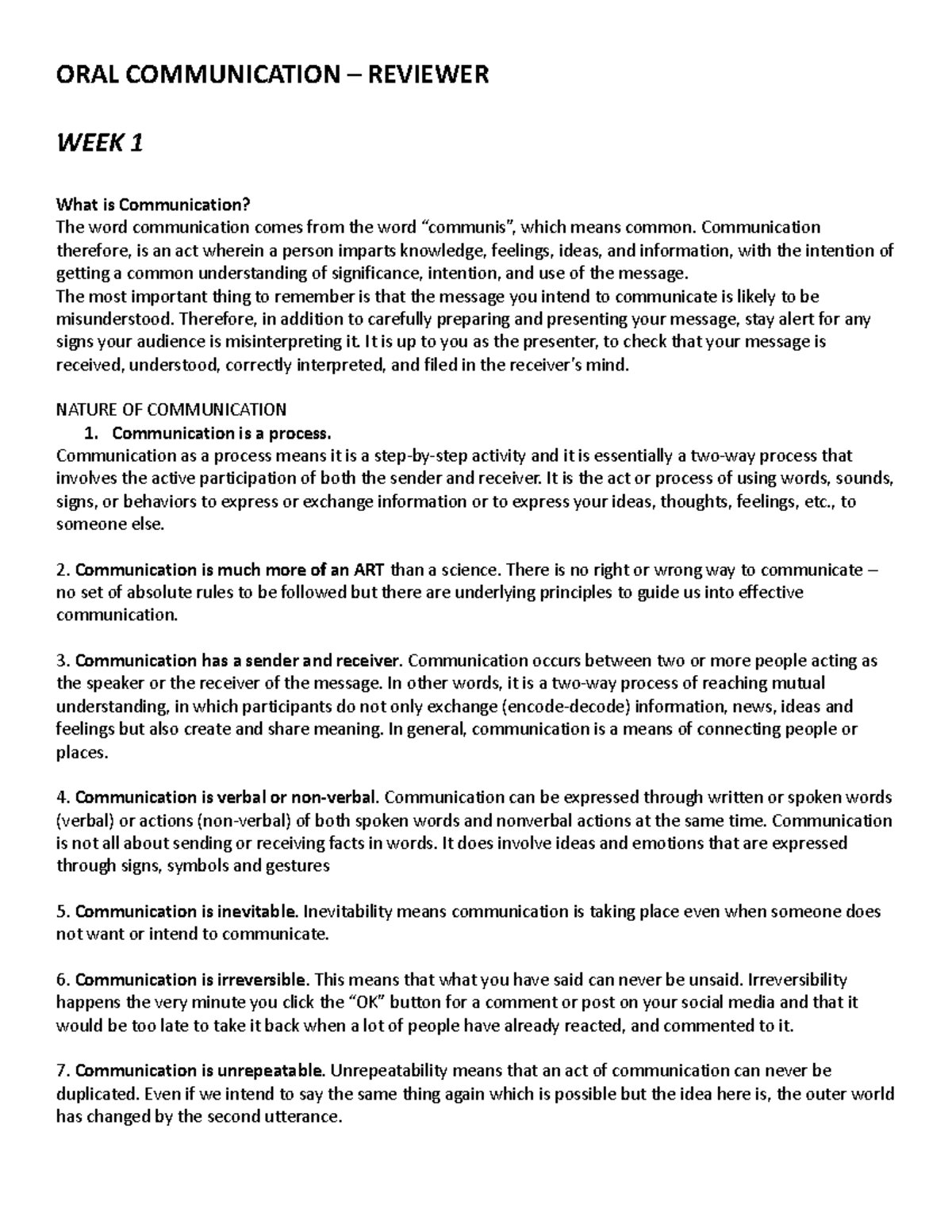 ORAL-COM- Reviewer - be good - ORAL COMMUNICATION – REVIEWER WEEK 1 ...