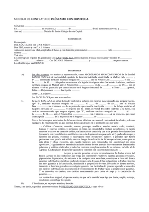 Modelo contrato de prestamo con hipoteca - Derecho de los Contratos -  Studocu