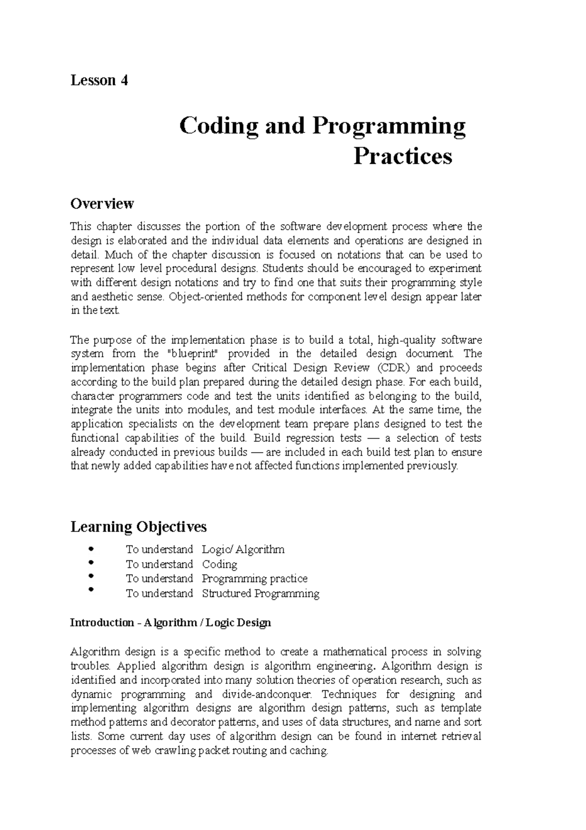 Software 7 - notes - Lesson 4 Coding and Programming Practices Overview ...