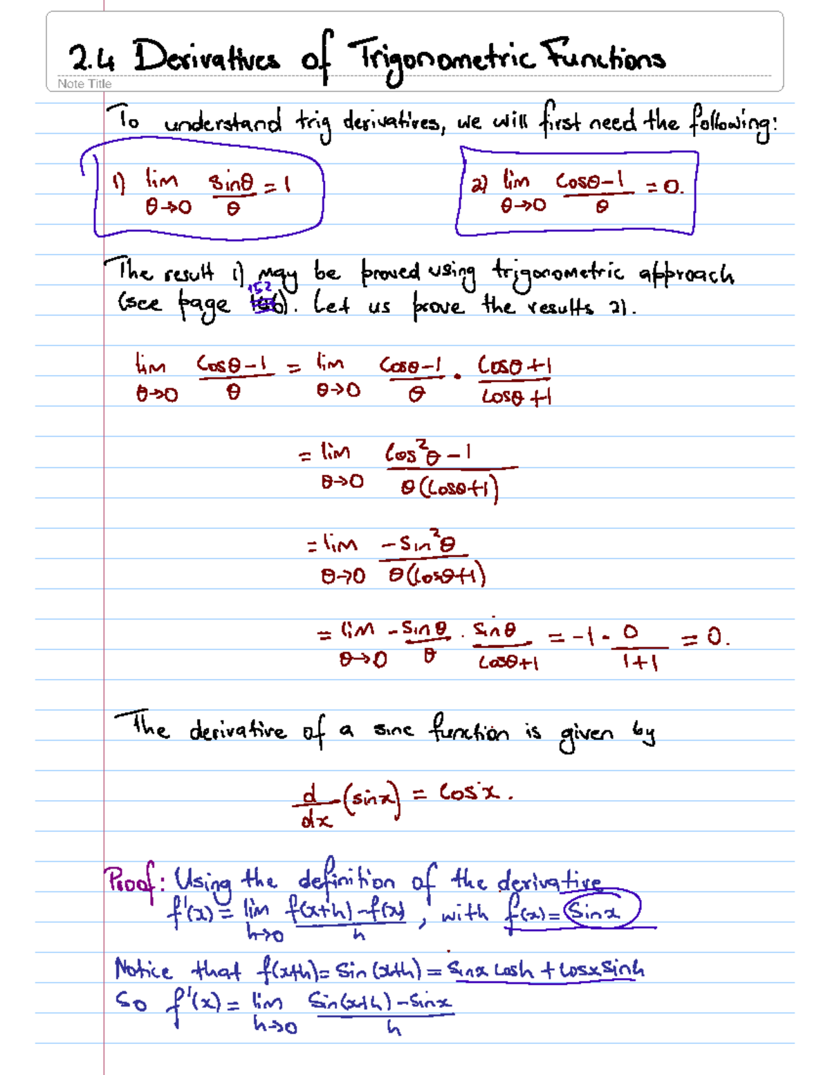 Derivatives of Trigonometric Functions - MATH130 - Studocu