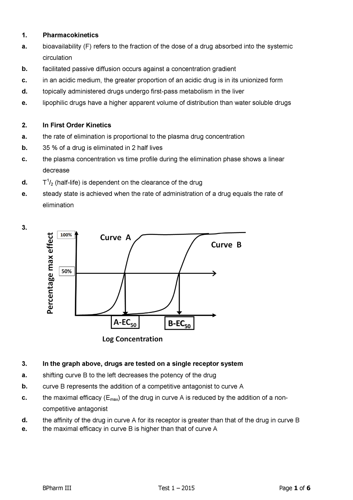 BPharm III 2015 TEST 1 - Notes From Wits Pharmacology Department ...