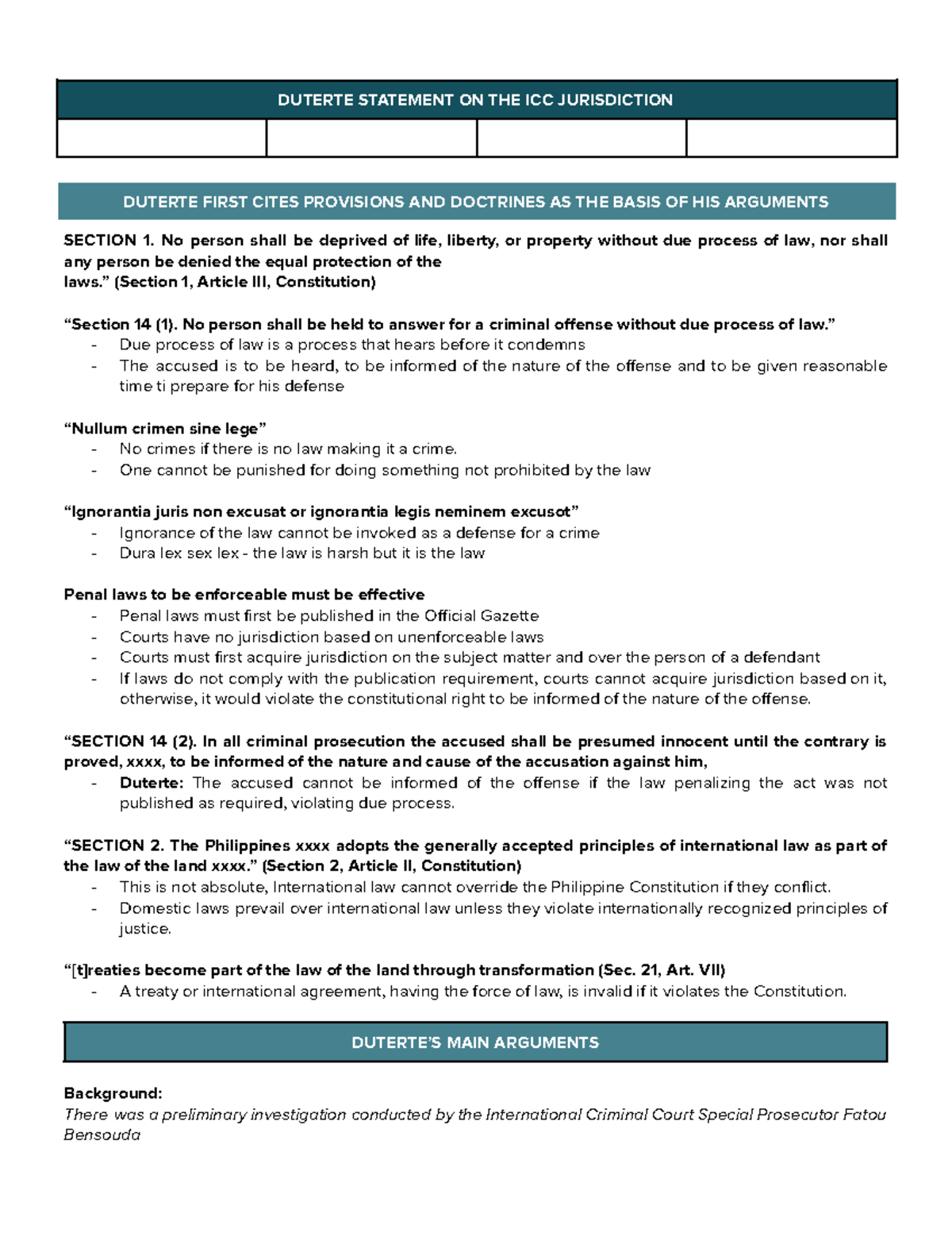 Duterte ICC Withdrawal - DUTERTE STATEMENT ON THE ICC JURISDICTION ...