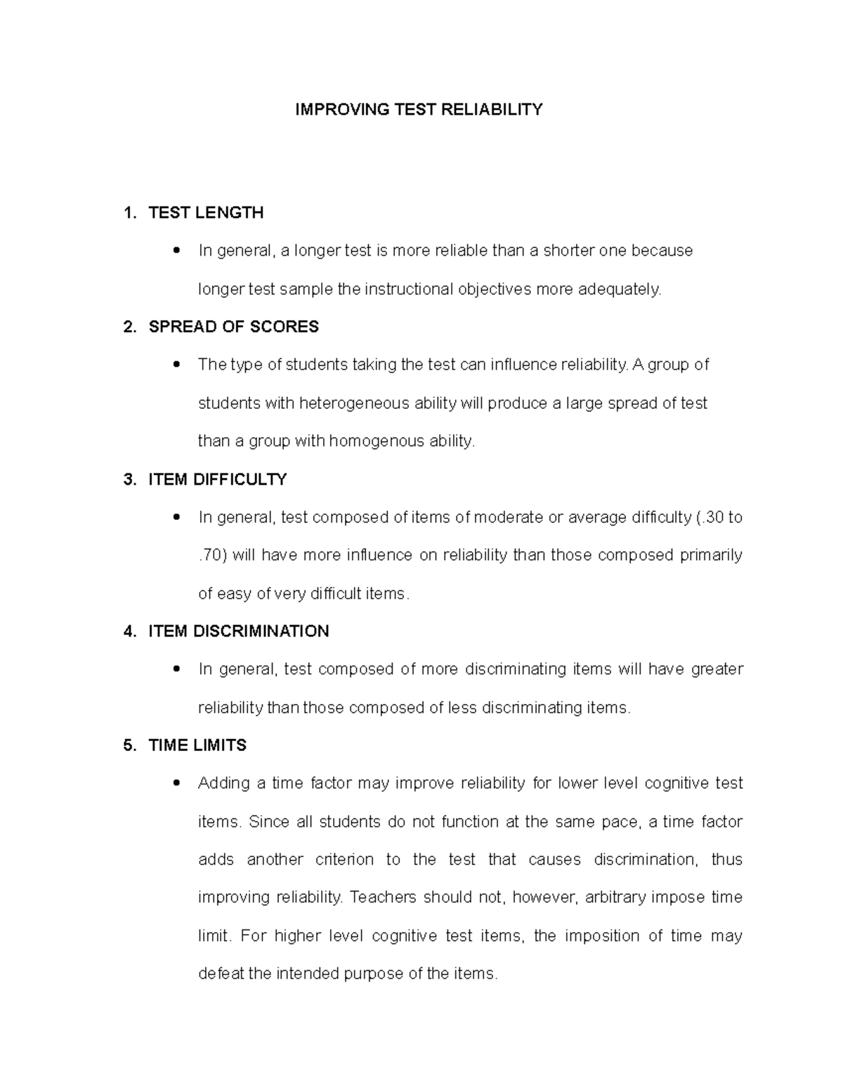 Improving Test Reliability And Item Analysis Education Studocu