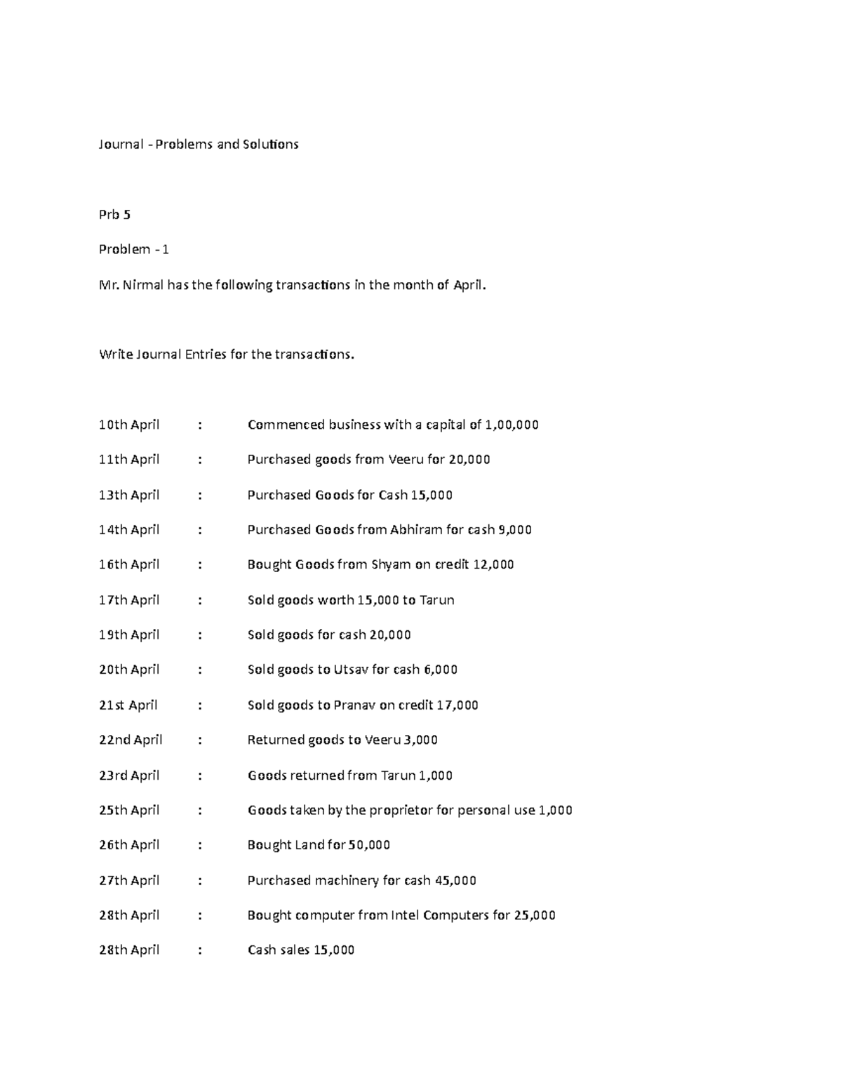 Problem 1 - Assignment - Journal - Problems and Solutions Mr. Nirmal ...