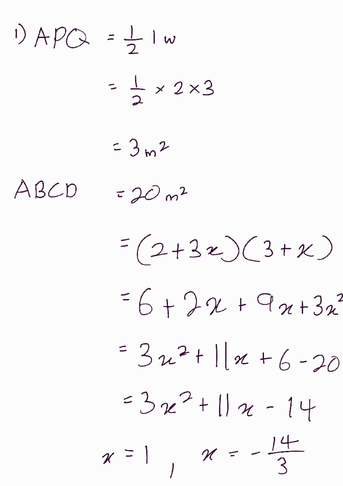 Mathematics Equations I did - 1) APQ = L1w 2 = 1 x 2 x 3 2 = 3m2 ABCD ...