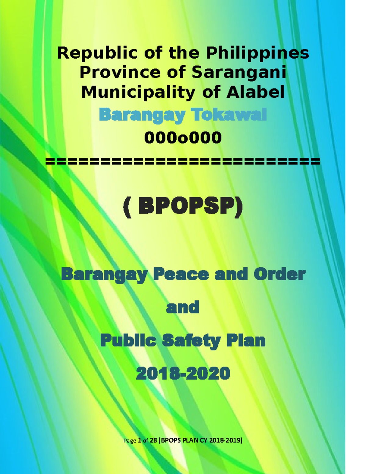 Bpops PLAN (2018-2019 ) - Republic of the Philippines Province of ...