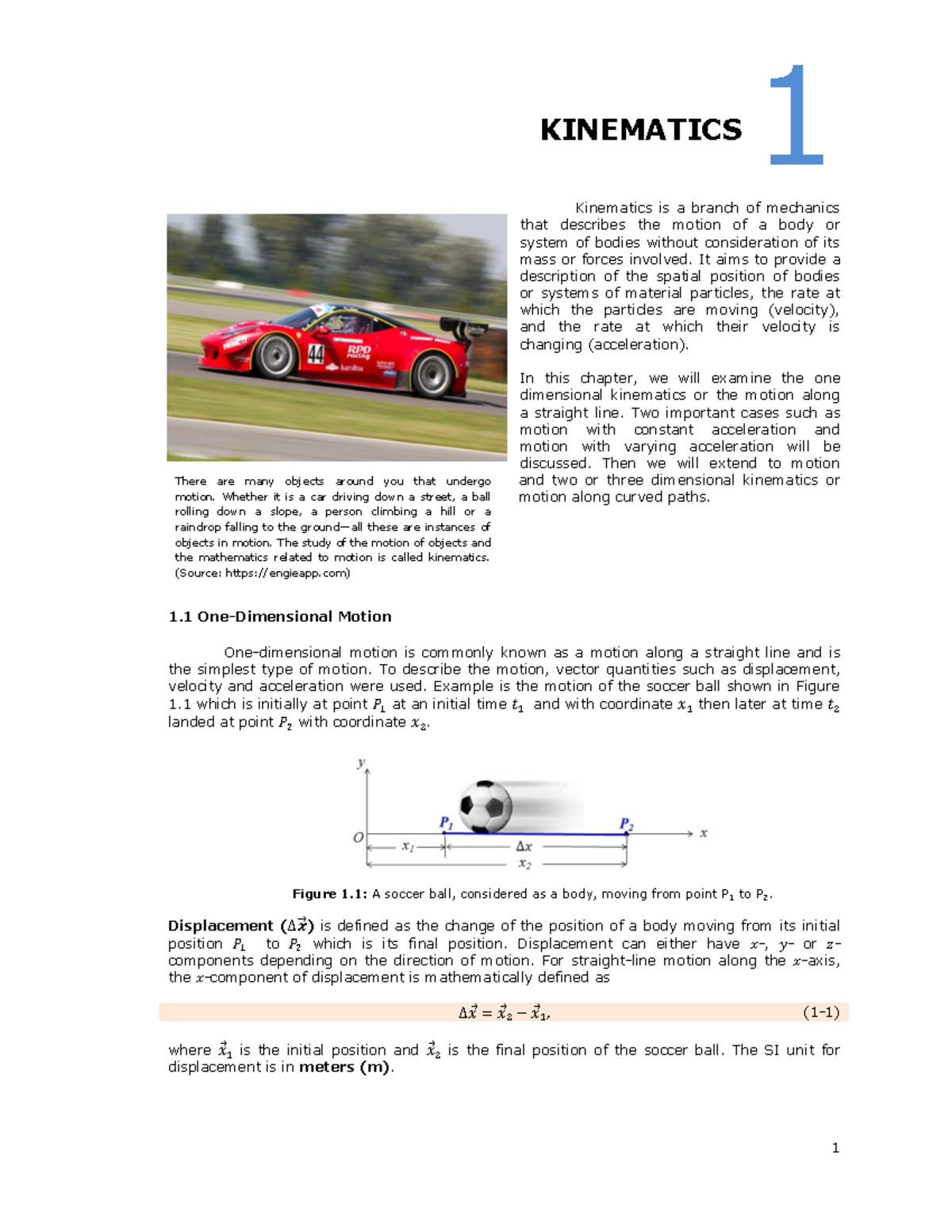 Chapter 1 Kinematics 1 12 - KINEMATICS Kinematics is a branch of ...