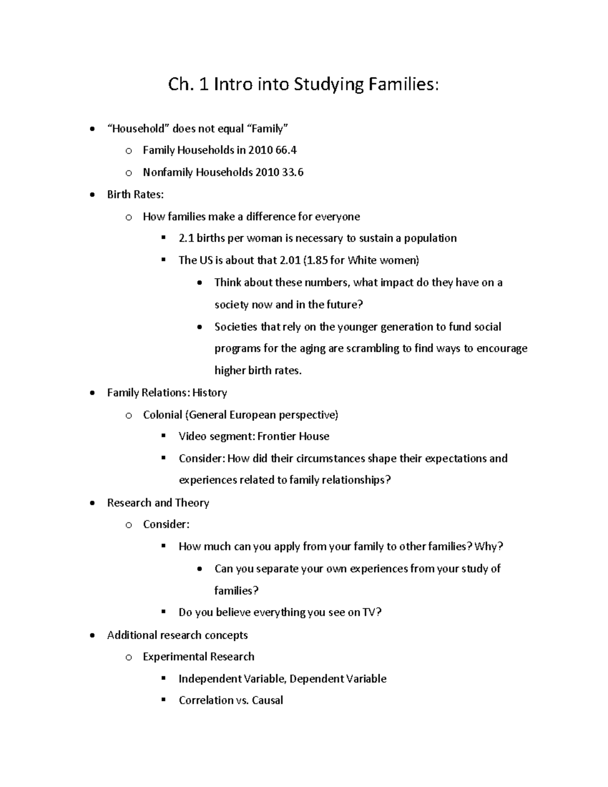 Family Relations Study Guide - Ch. 1 Intro into Studying Families ...