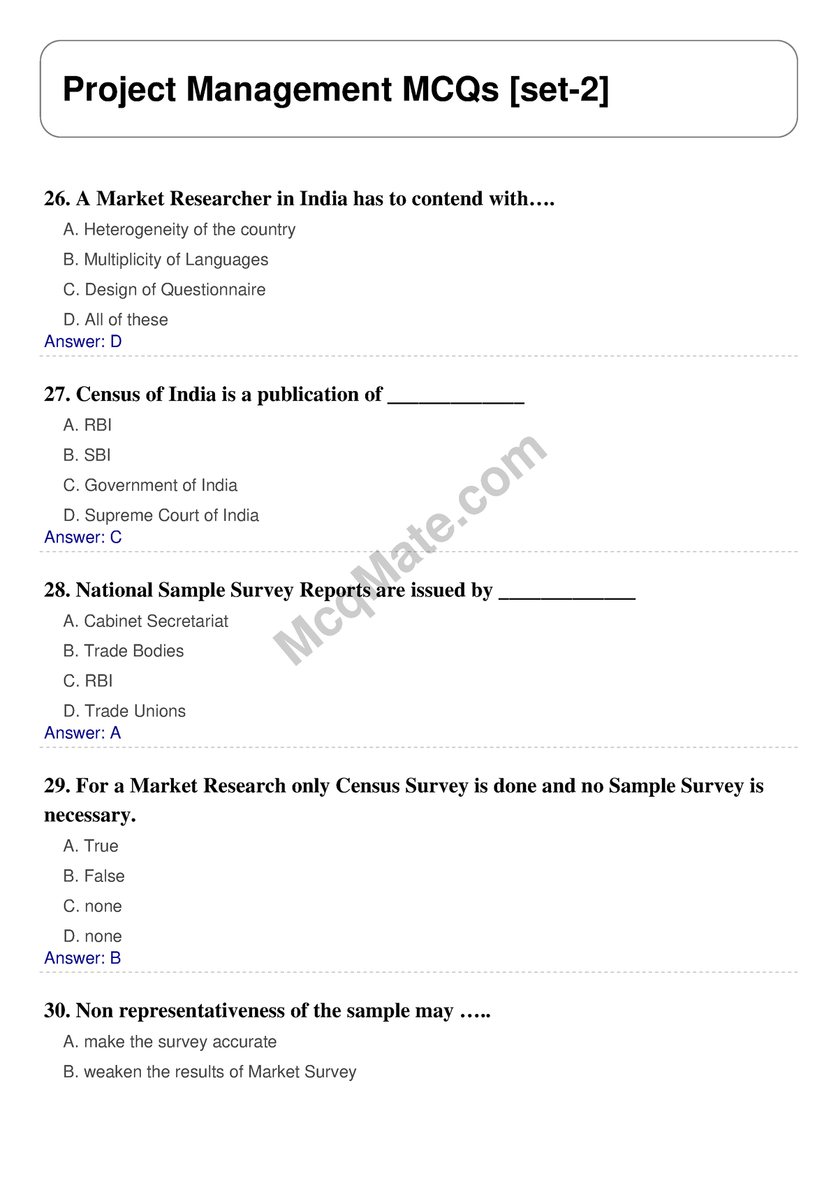 Project Management Solved MCQs [set-2] Mcq Mate.com - McqMate Project ...