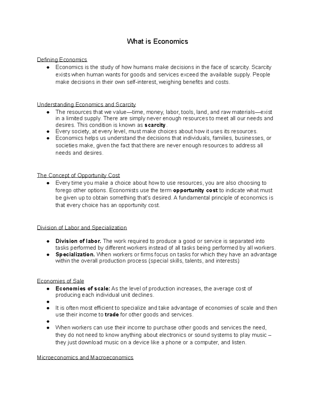 Intro To Business Chapter 2 Part 1 Notes - What Is Economics Defining ...