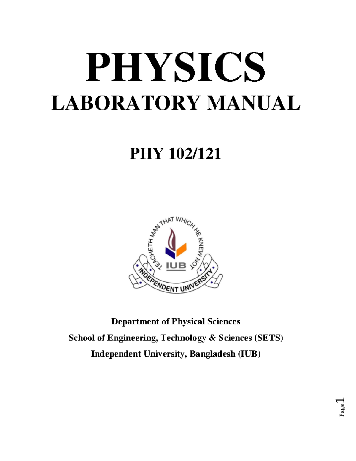 Lab Manual PHY 102L - 1 PHYSICS LABORATORY MANUAL PHY 102/ Department ...