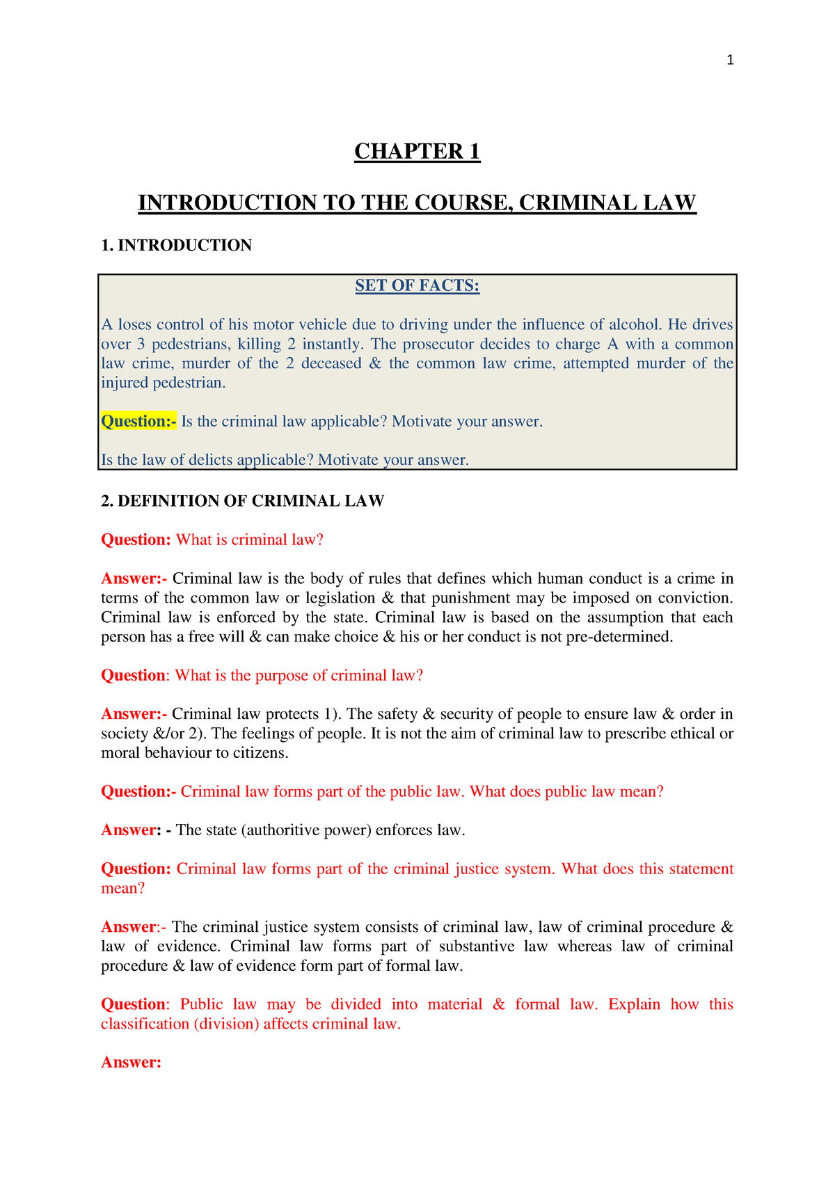 Criminal LAW 1ST Semester - CHAPTER 1 INTRODUCTION TO THE COURSE ...