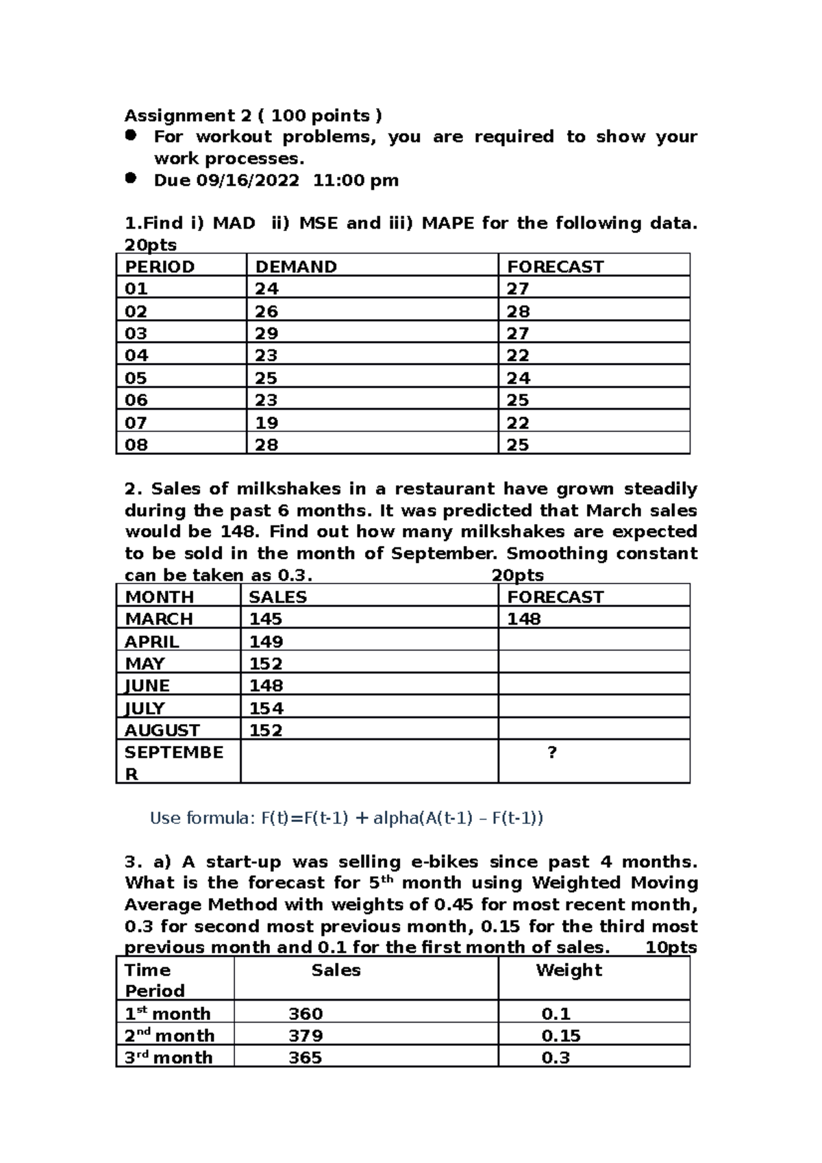 Assignment 02 SCM 4301 Fa2022 - Assignment 2 ( 100 points ) For workout ...