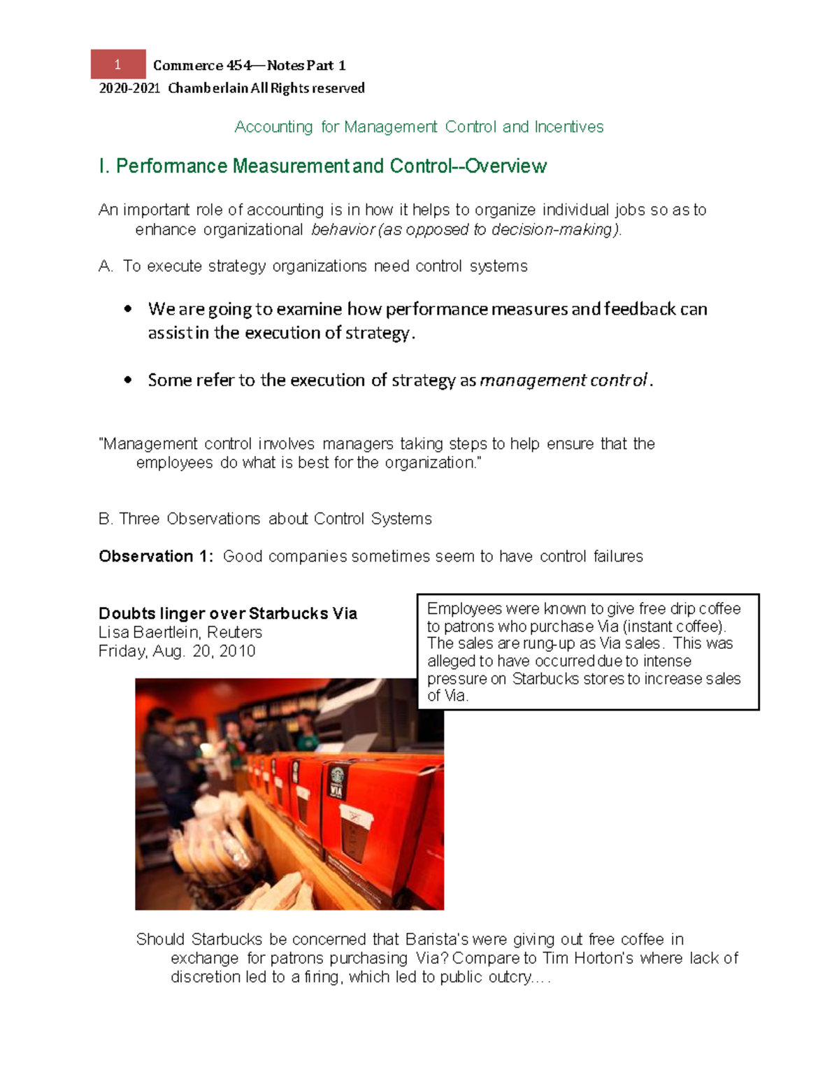Comm454 part1 2021 - lecture notes - 2020 -2021 Chamberlain All Rights ...