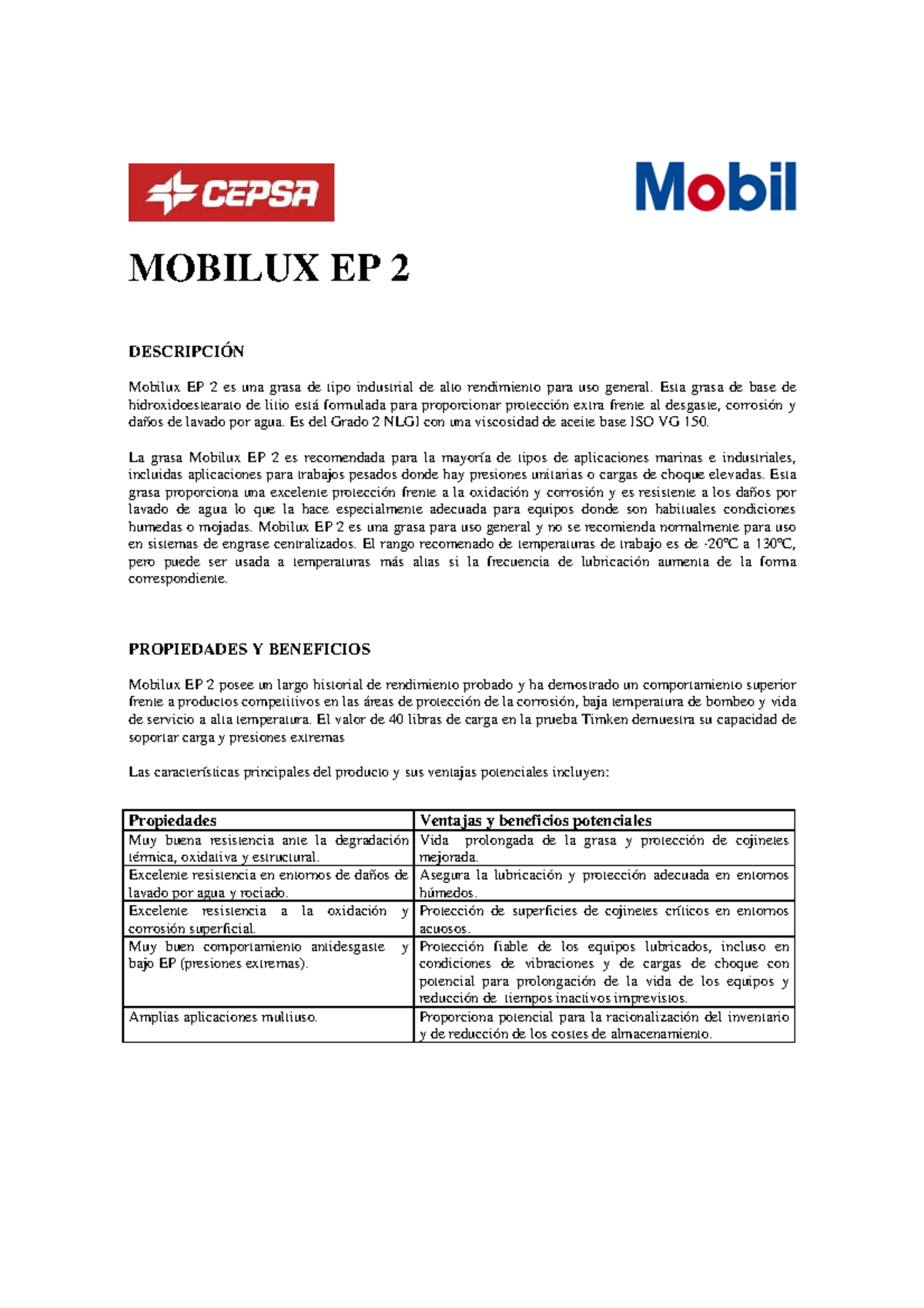 Grsas kkl MOBILUX EP 2 DESCRIPCIÓN Mobilux EP 2 es una grasa de