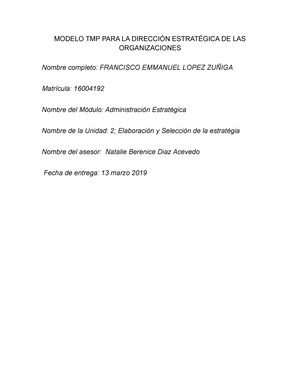 Modelo TMP para la dirección estratégica de las organizaciones - MODELO TMP  PARA LA DIRECCIÓN - Studocu