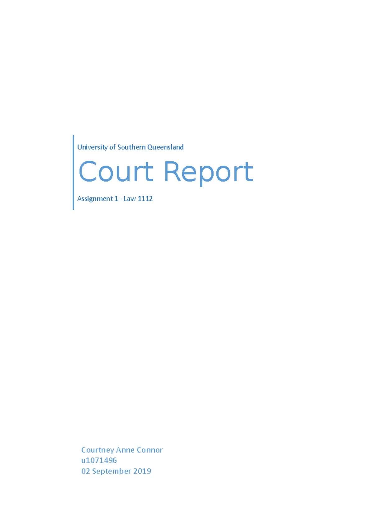 Law1112 - Law Case Assessment - University of Southern Queensland Court ...