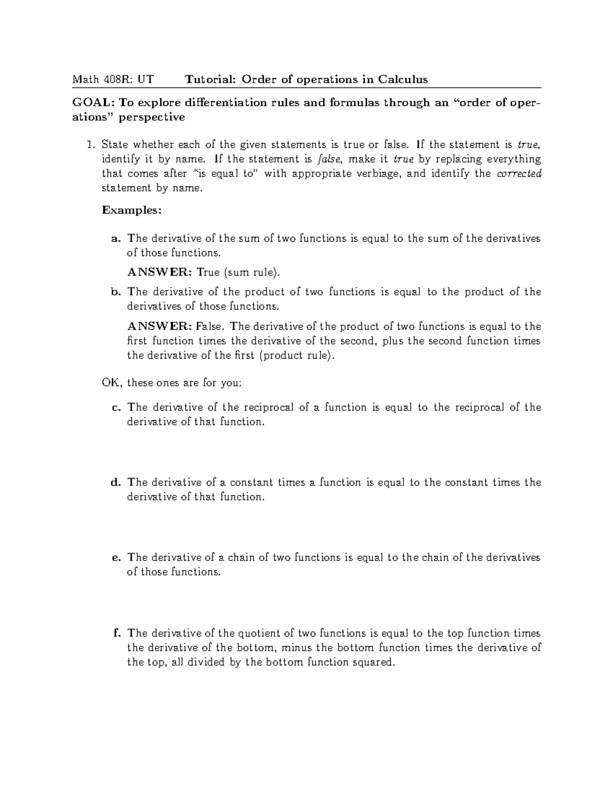 Ws 10 Order Of Ops - macedo - Math 408R: UT Tutorial: Order of ...