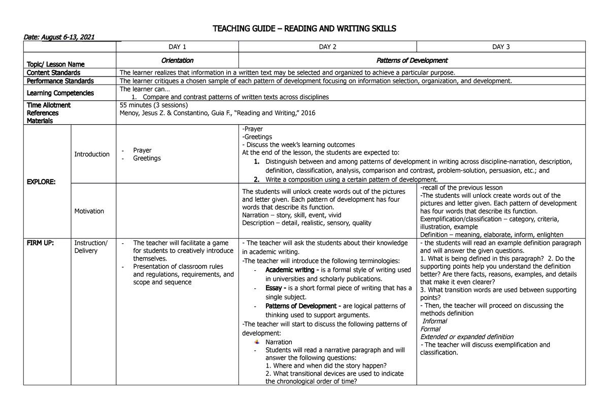 TG Reading AND Writing 1 - TEACHING GUIDE – READING AND WRITING SKILLS ...