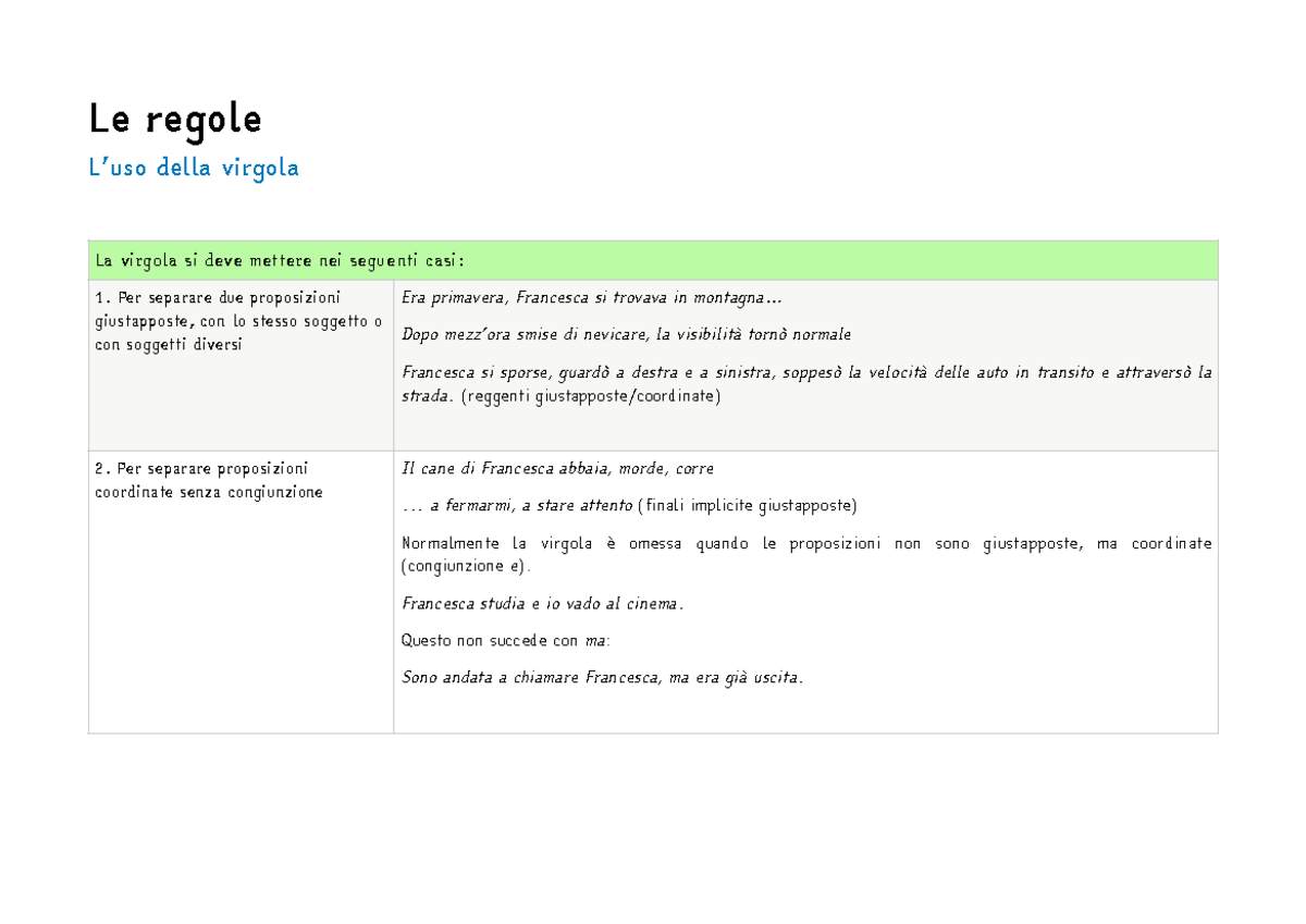 OFA Le regole Uso della virgola - Le regole L’uso della virgola La