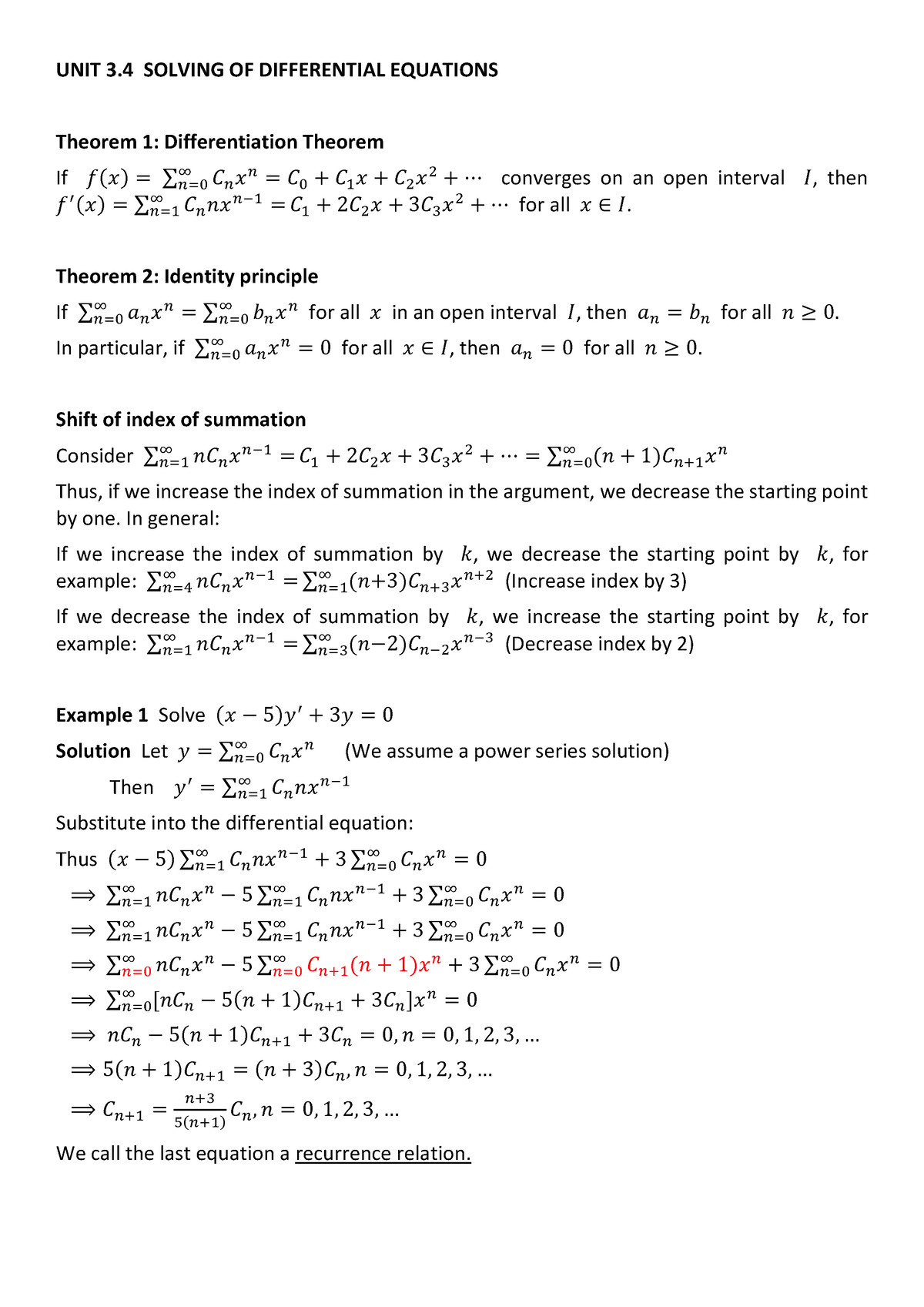 Theme 3 - UNIT 3 SOLVING OF DIFFERENTIAL EQUATIONS Theorem 1 ...