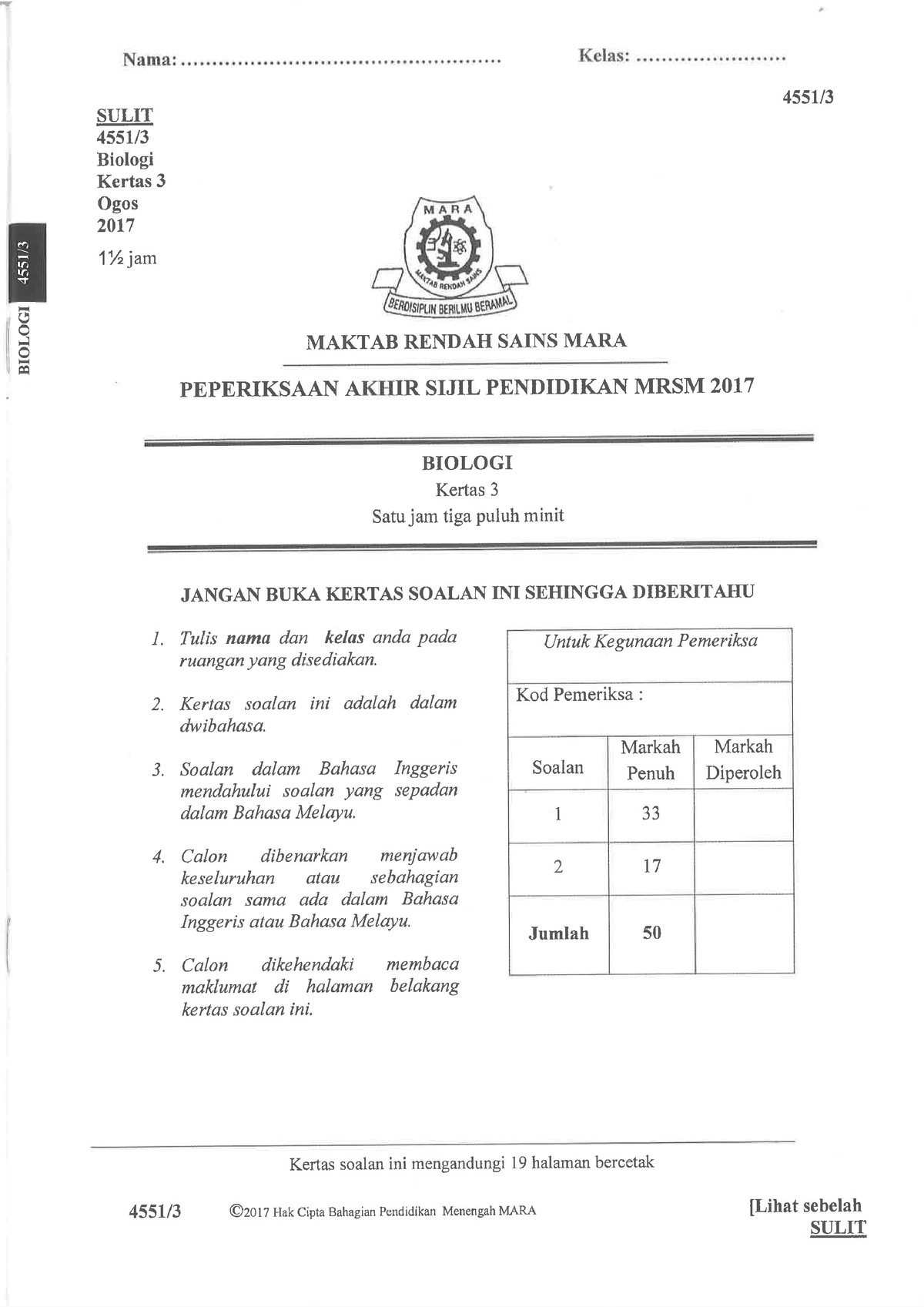 2017 Spm Trial Paper Biology Paper 3 Question Mrsm Marketing Management Studocu