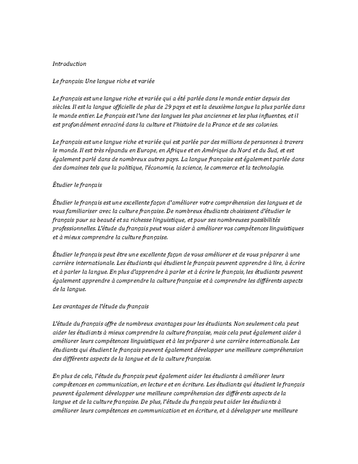French Studies Study Notes - Introduction Le français: Une langue riche ...