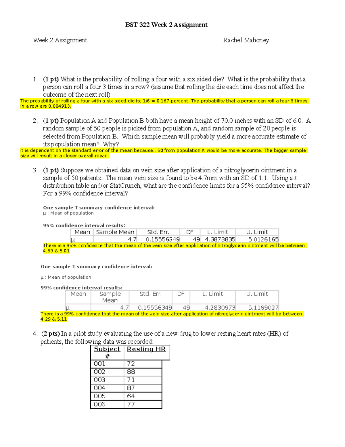 BST 322 Week 2 Assignment - Week 2 Assignment Rachel Mahoney 1. (1 Pt ...