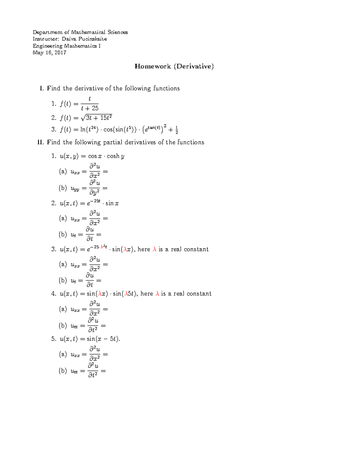Engineering Mathematics Summer 2017 Homework 1 - Department of ...