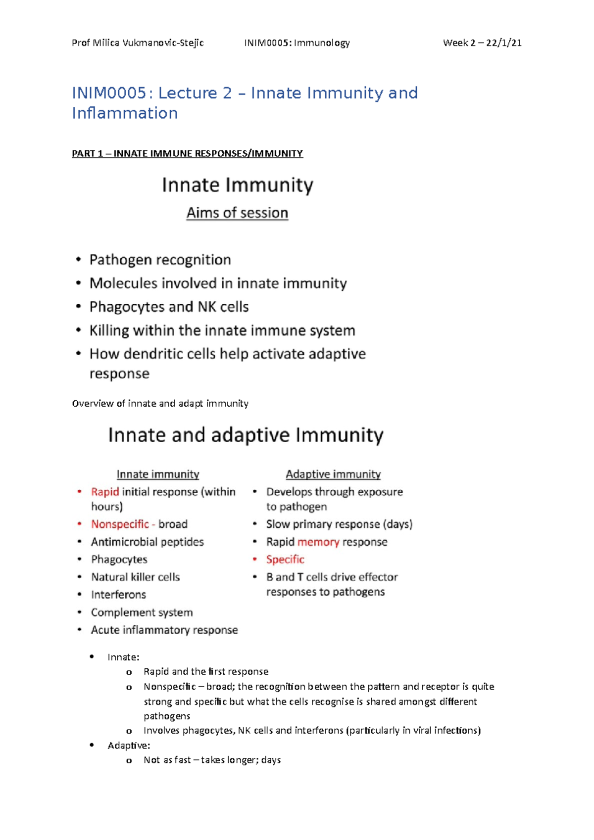 INIM0005 - Week 2 Innate Immunity and Inflammation - INIM0005: Lecture ...