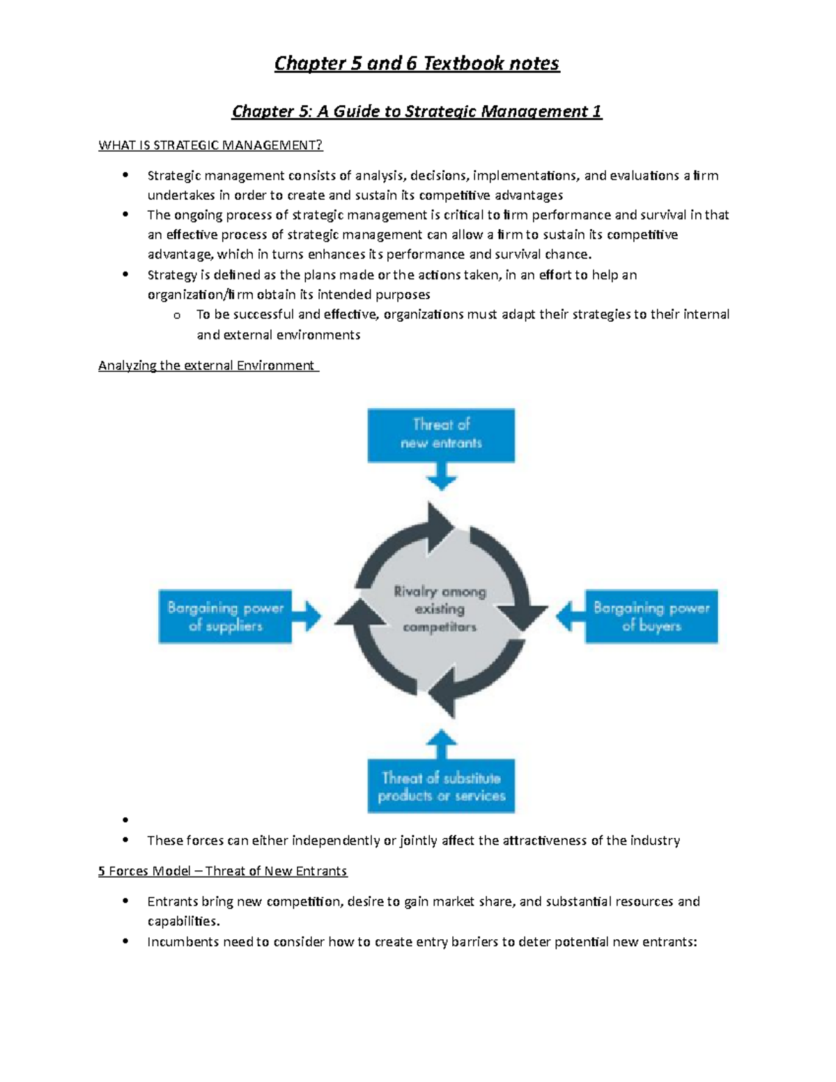 Chapter 5 and 6 Textbook Notes - Chapter 5: A Guide to Strategic ...