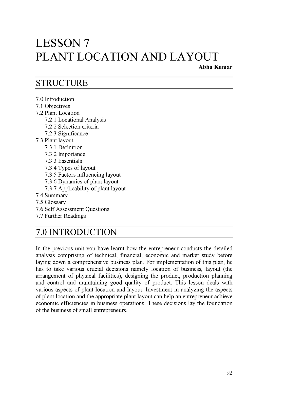 assignment on plant location