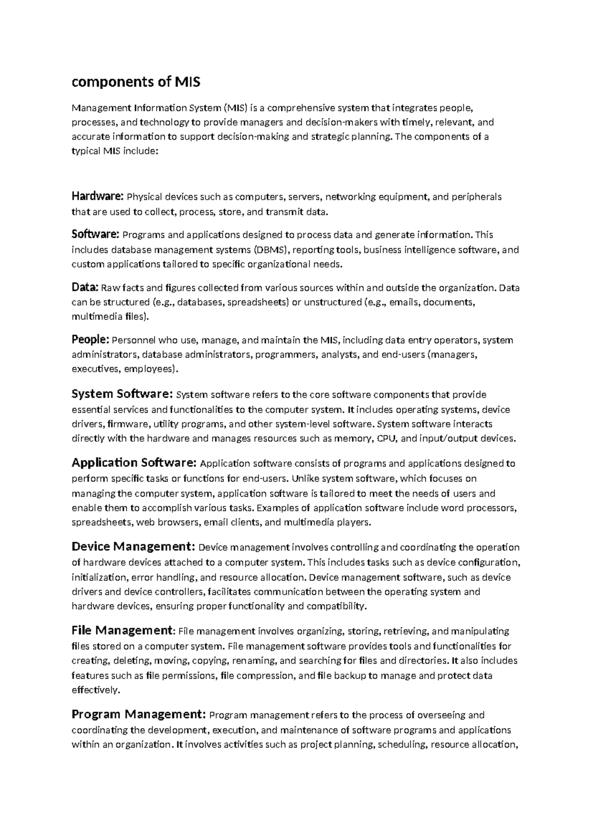 Components of MIS - components of MIS Management Information System ...