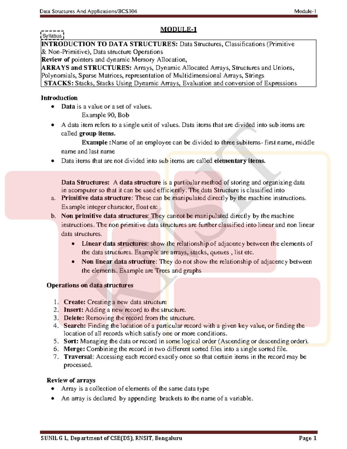 Copy of DSA TIE Notes - Hsgsysusvssh - SUNIL G L, Department of CSE(DS ...