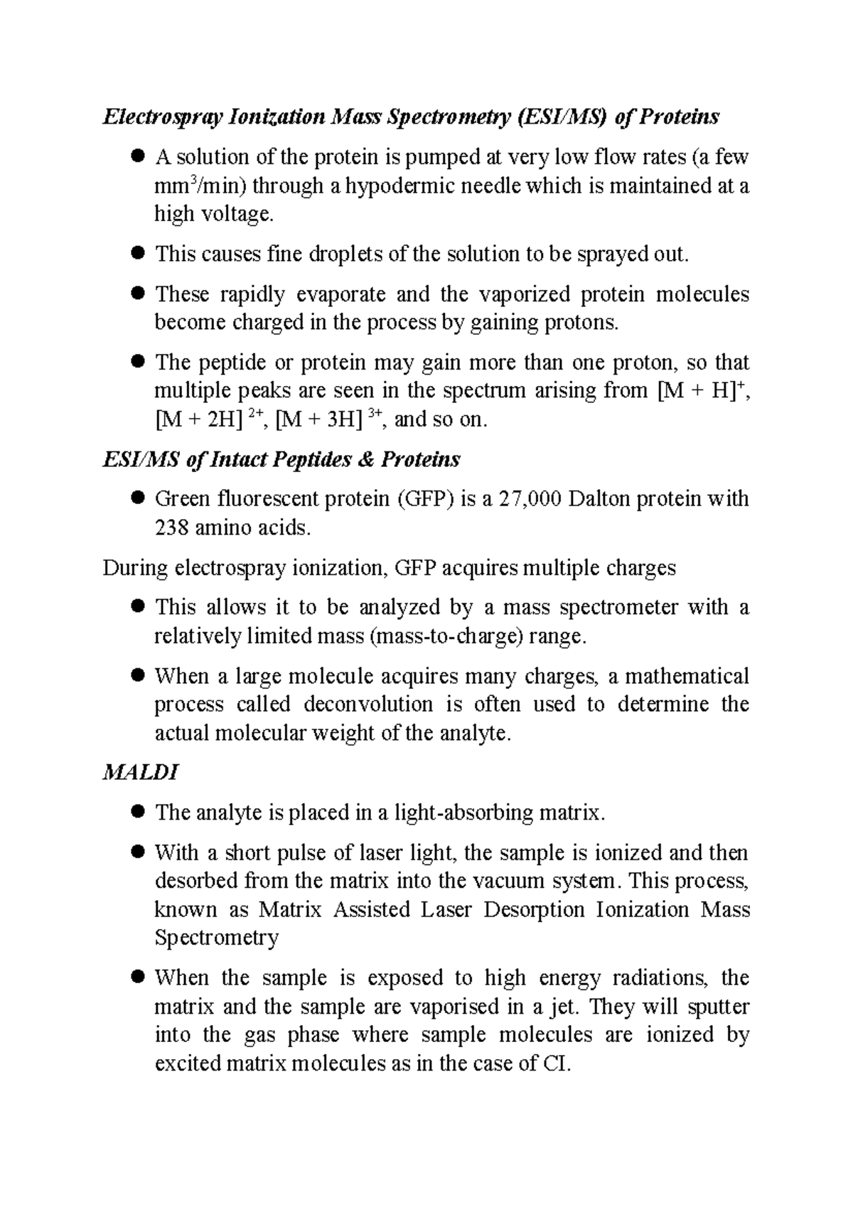 Electrospray Ionization Mass Spectrometry - This causes fine droplets ...