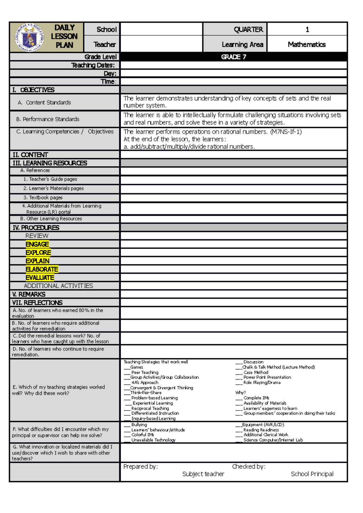 DLP Template - DAILY LESSON PLAN School QUARTER 1 Teacher Learning Area ...