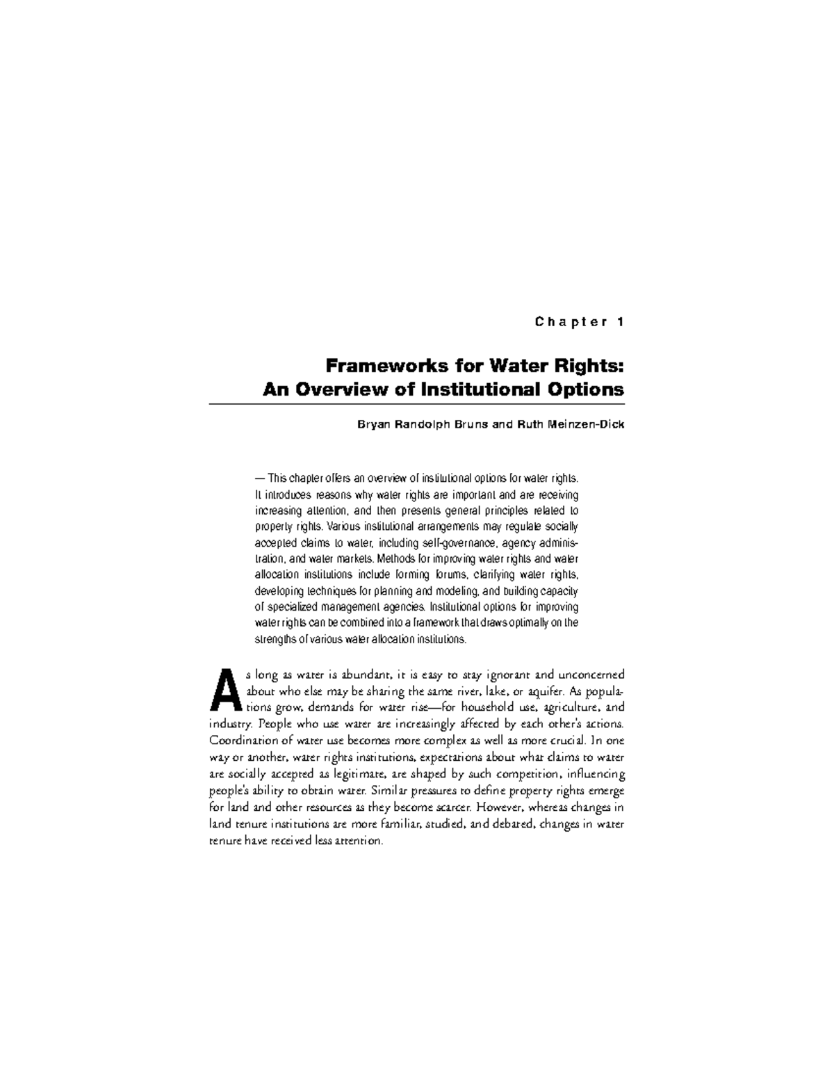 Bruns2005Water only chapter 1 C h a p t e r 1 Frameworks for Water