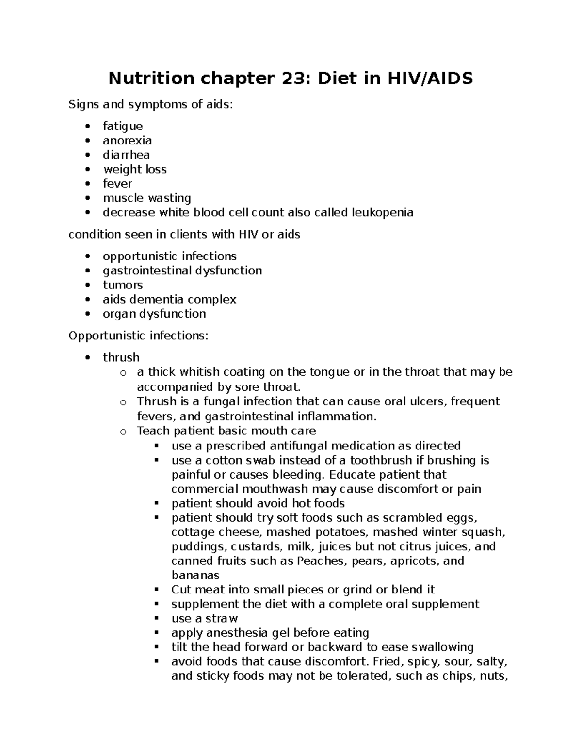 Nutrition chapter 23 - notes - Nutrition chapter 23: Diet in HIV/AIDS ...