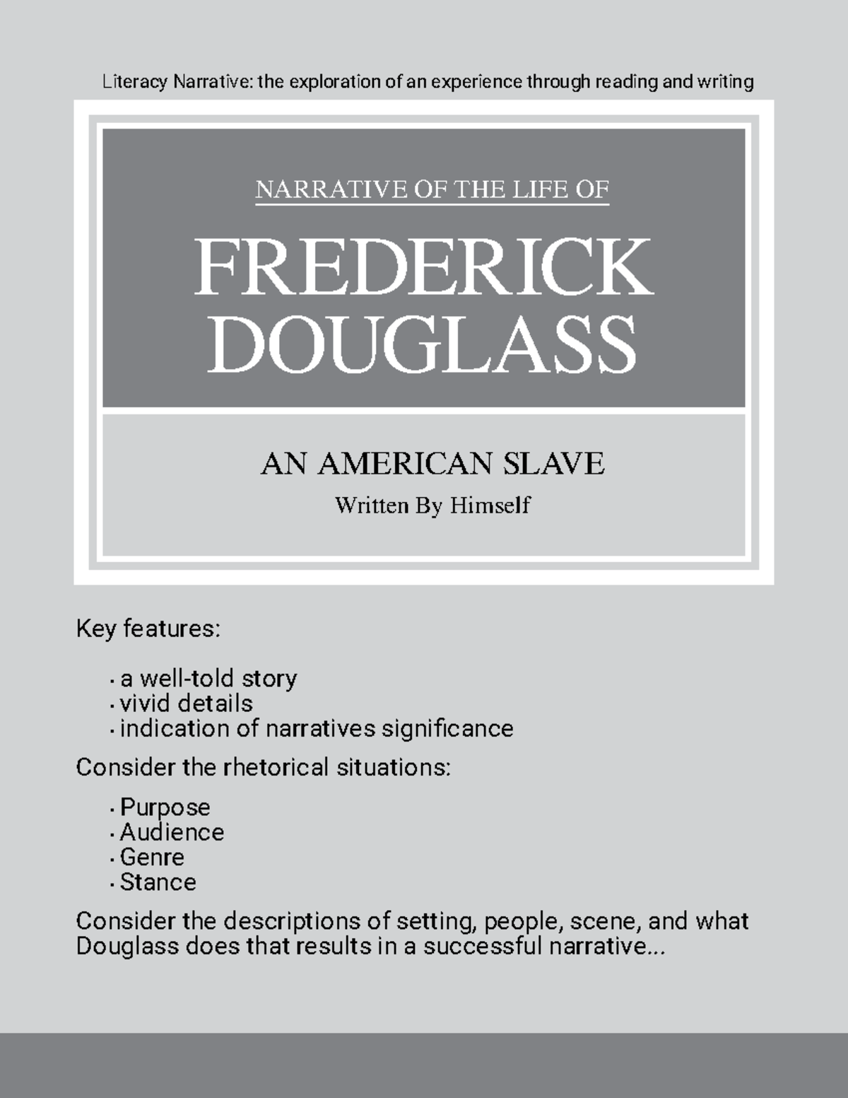Brennan Leblanc - Life of Frederick Douglass - NARRATIVE OF THE LIFE OF ...