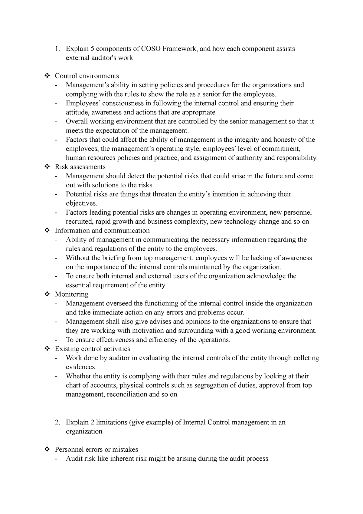 Tutorial 7 - internal control - Explain 5 components of COSO Framework ...