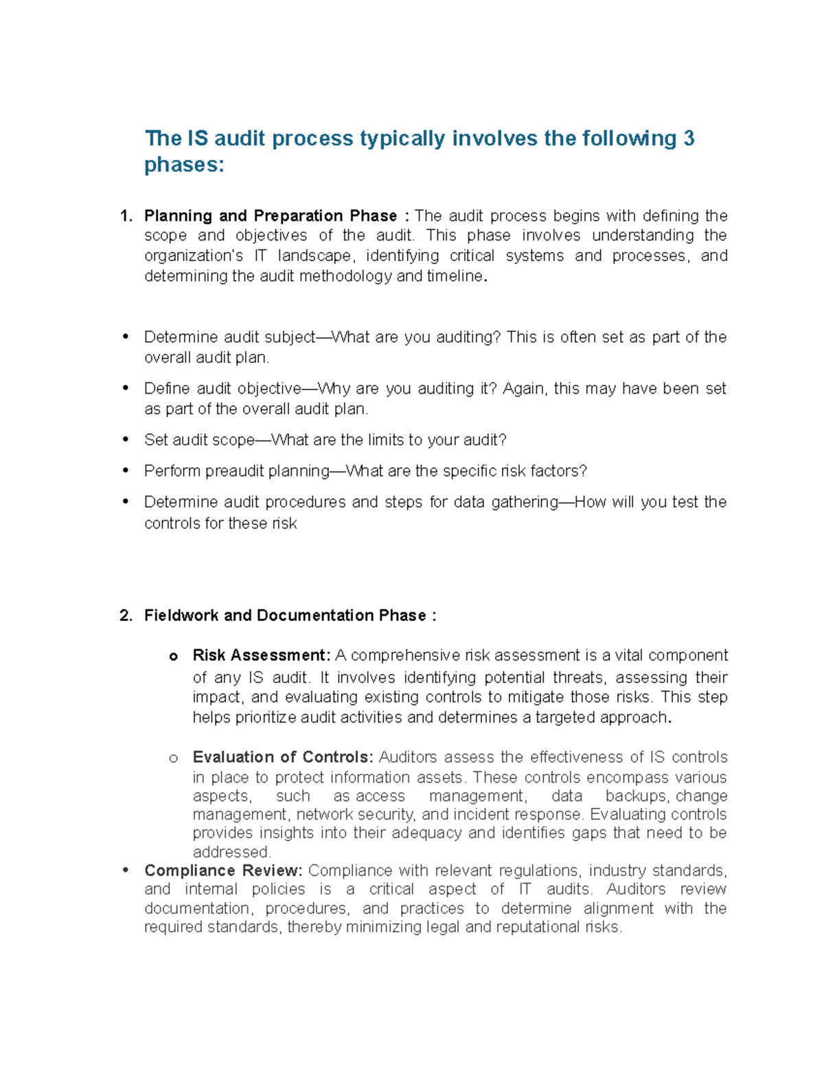 Information System Audit Assignment part 1 - The IS audit process ...
