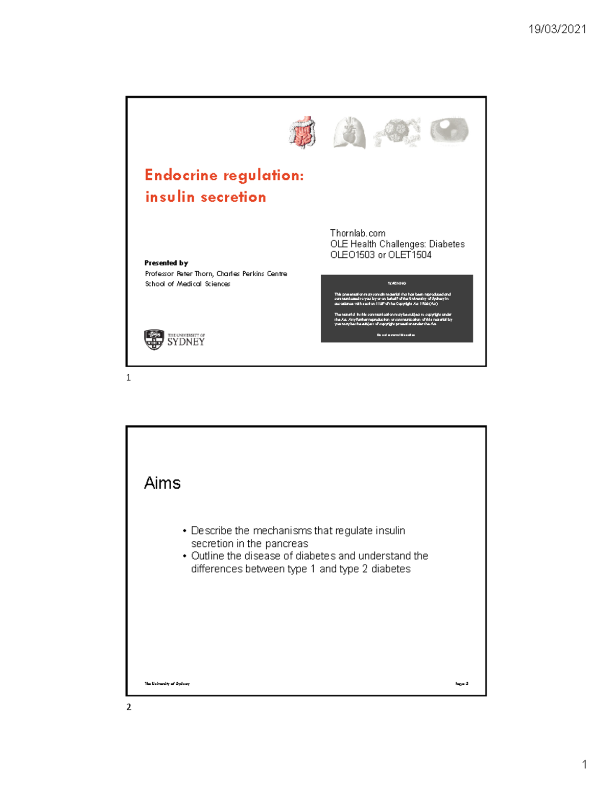 BIOL1008 (7) Hormonal Regulation - The University of Sydney Page 1 ...